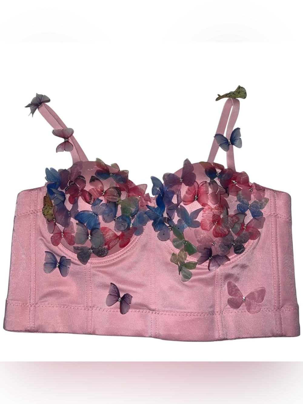 Amazon Segreto Pink 3D Butterflies Hook-and-Eye Bustier Top Sz L